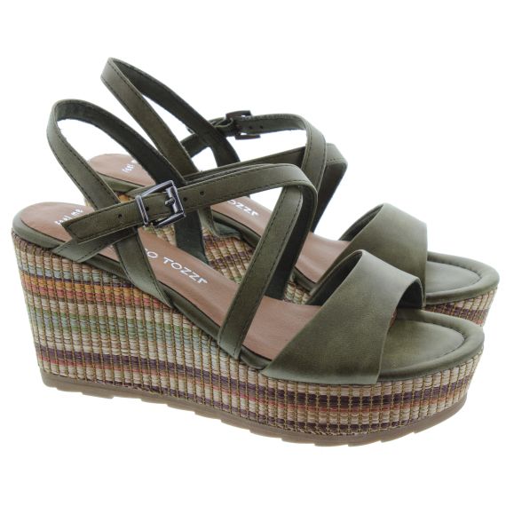 MARCO TOZZI Ladies 28371 Wedge Sandal In Olive 