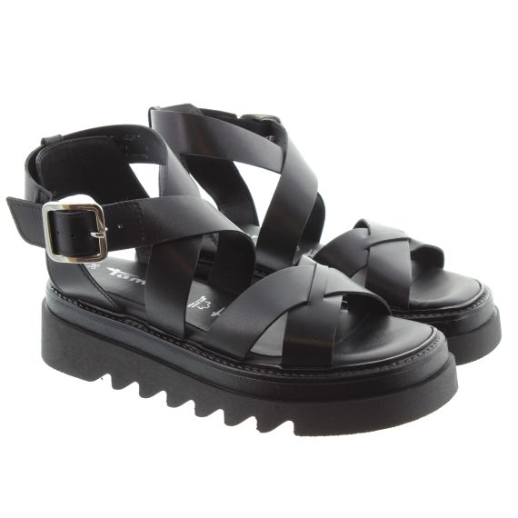 TAMARIS Ladies 28703 Flat Sandals In Black