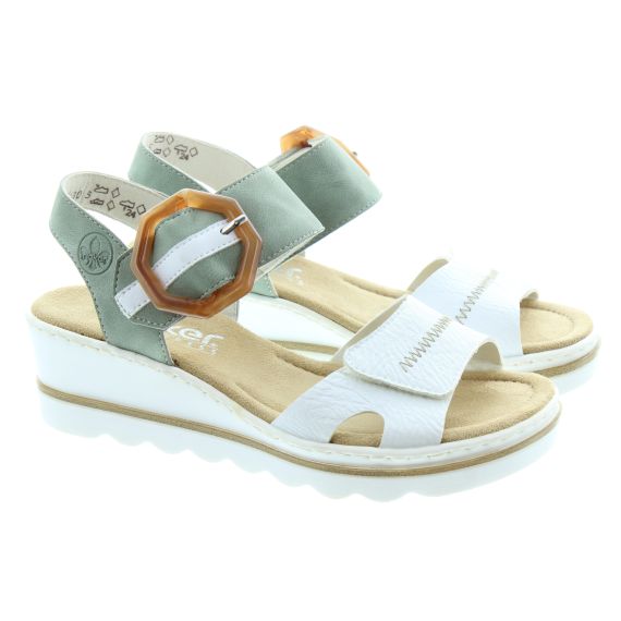 RIEKER Ladies 67476 Velcro Sandals In White