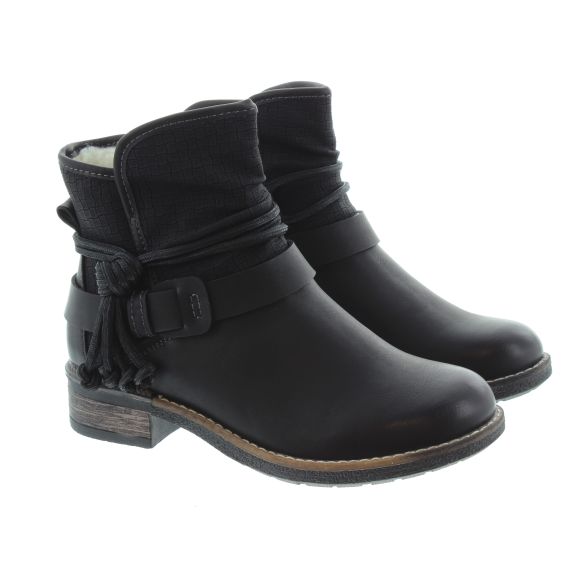 RIEKER Ladies 94689 Tassel Ankle Boots In Black