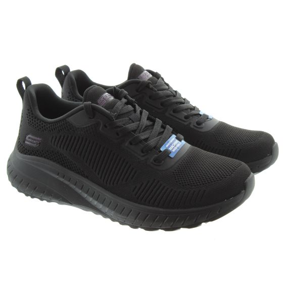 SKECHERS Ladies Bobs Squad Chaos Vegan Trainers In All Black