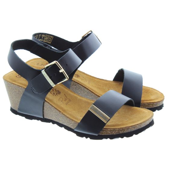 YOKONO Ladies Cadiz 133 Wedge Sandals In Black