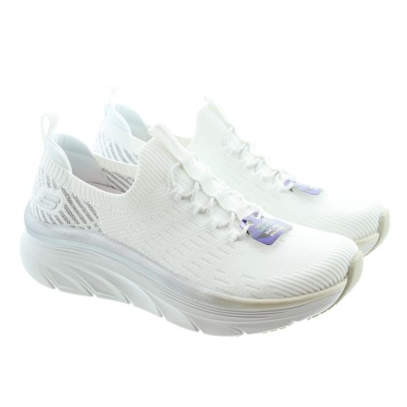 SKECHERS Ladies D'lux Walker Let It Glow Trainers In White Silver