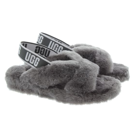 UGG Ladies Fab Yeah Slides In Charcoal