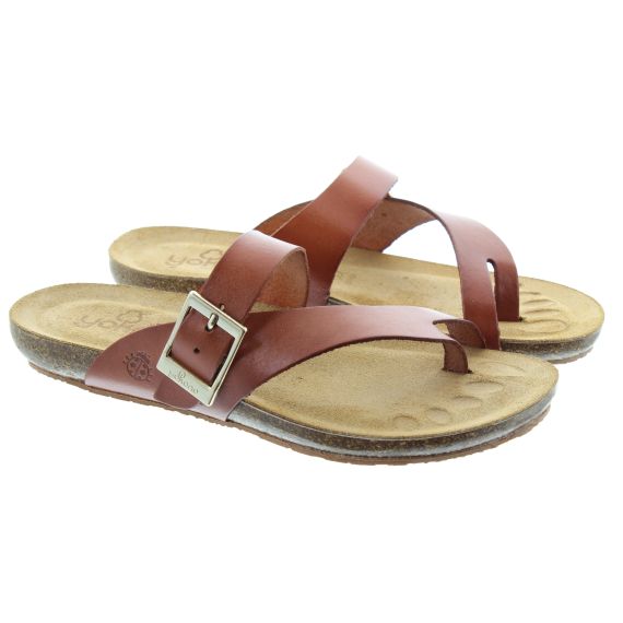 YOKONO Ladies Ibiza 013 Toe Post Sandals In Tan