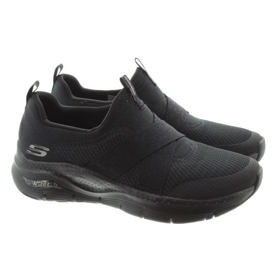SKECHERS Ladies Machine Washable Arch Fit Modern Rhythm Shoes In All Black