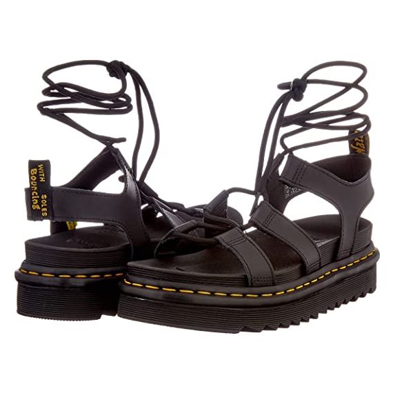 DR MARTENS Ladies Nartilla Wrap Around Lace Sandals In Black