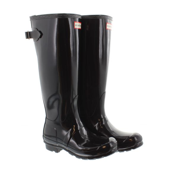 HUNTER Ladies Original Back Adjustable Gloss Wellies In Black