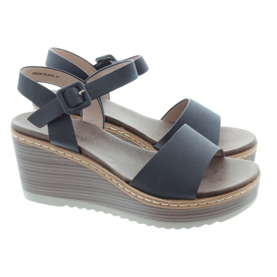 HEAVENLY FEET Ladies Orion Wedge Sandals In Black