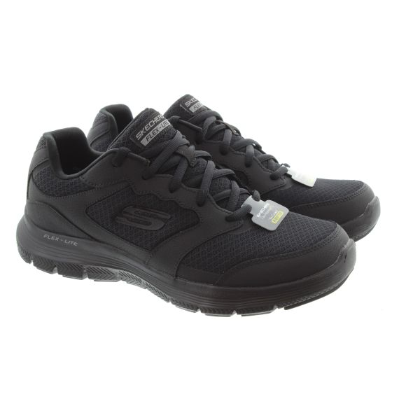 SKECHERS Mens Flex Advantage Memory Foam Lace Trainers In All Black