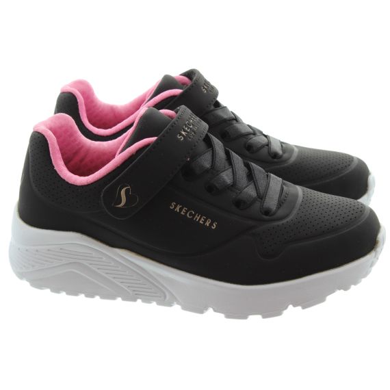 SKECHERS Kids 310451L Uno Lite Machine Washable Trainers In Black/ Rose Gold 