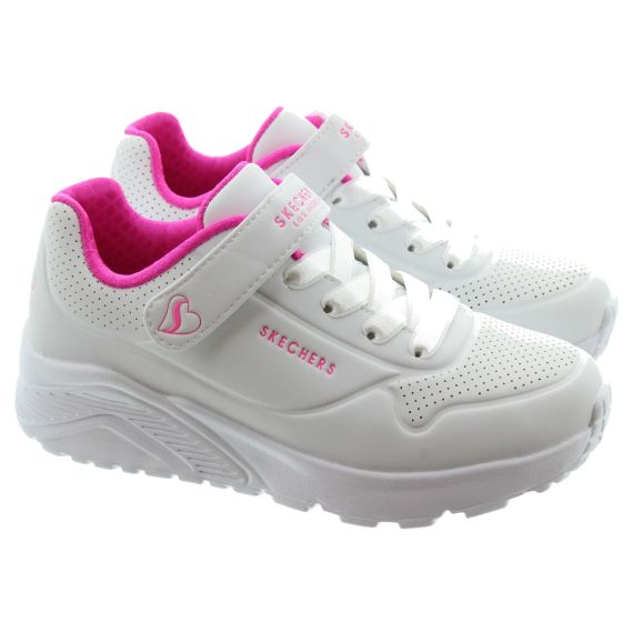 SKECHERS Kids 310451L Uno Lite Machine Washable Trainers In White/ Pink 