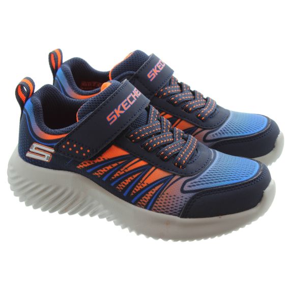 SKECHERS Kids 403737L Bounder Velcro Trainers in Navy/ Orange 