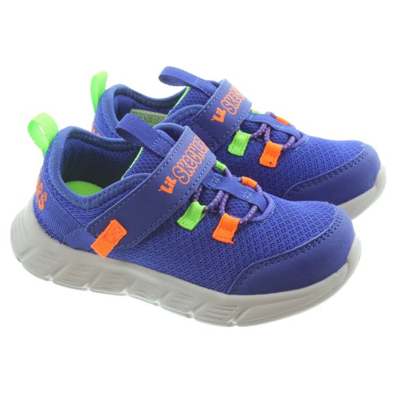 SKECHERS Kids 407303N Comfy Flex Trainers In Blue/Orange