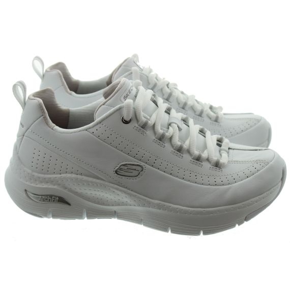 SKECHERS Ladies 149146 Archfit Trainer In White Silver