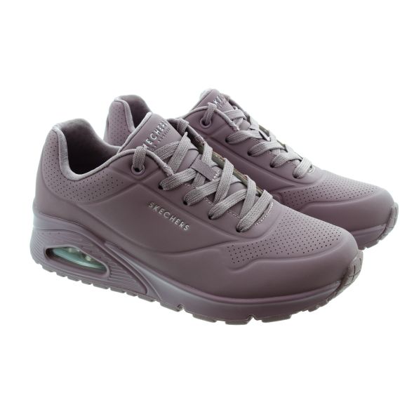 SKECHERS Ladies Uno Lace Trainers In Dark Mauve