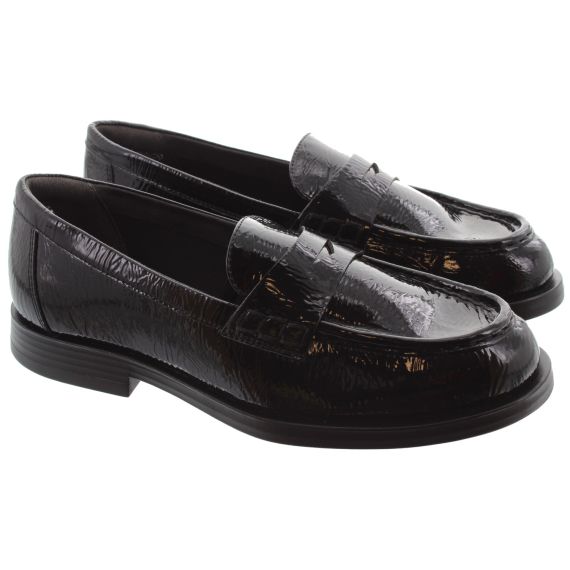 TAMARIS Ladies 24311 Flat Loafers In Black Patent 