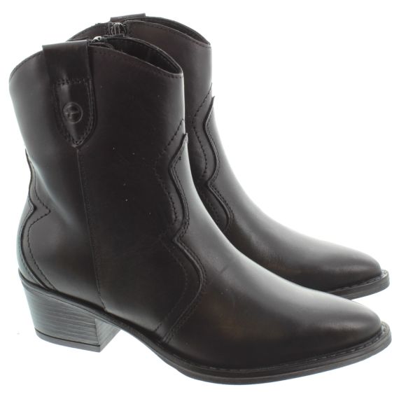 TAMARIS Ladies 25702 Western Ankle Boots In Black 