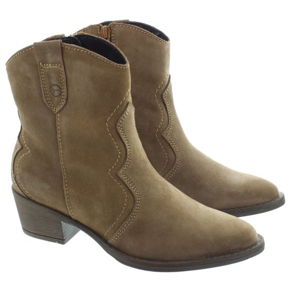 TAMARIS Ladies 25702 Western Ankle Boots In Tan