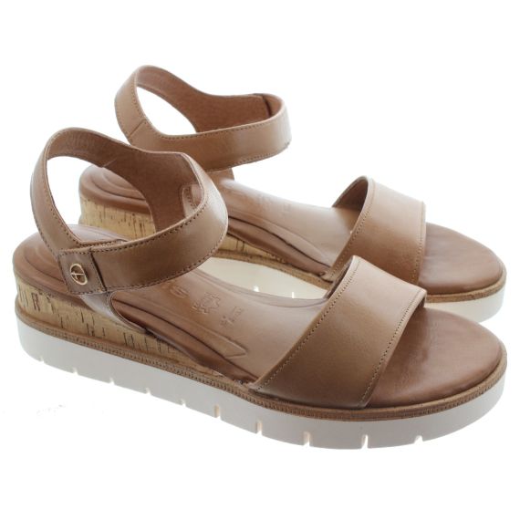 TAMARIS Ladies 28203 Wedge Sandals In Nut 