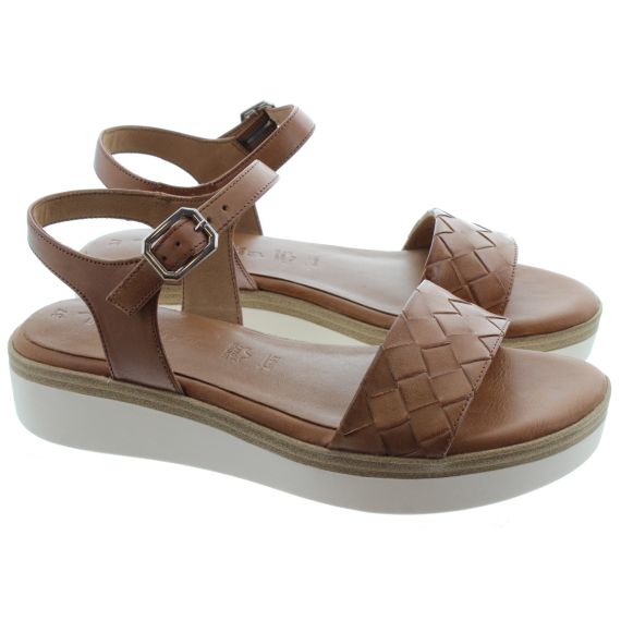 TAMARIS Ladies 28216 Flat Sandals In Nut Brown 