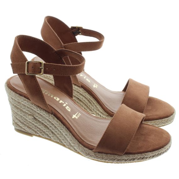 TAMARIS Ladies 28300 Wedge Sandals in Cognac