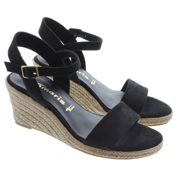 TAMARIS Ladies 28300 Wedge Sandals In Black 