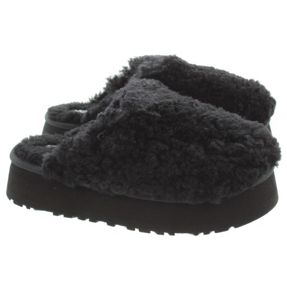 UGG Ladies Maxi Curly Platform Slipper In Black 