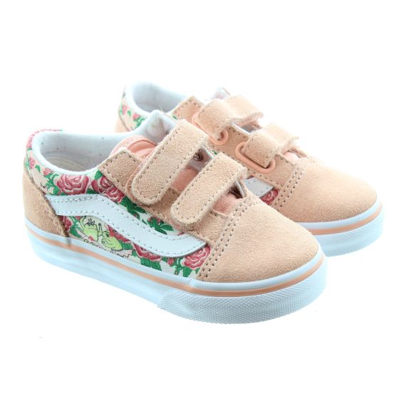 VANS Kids Old Skool Velcro Trainers In Peach Frogs Print