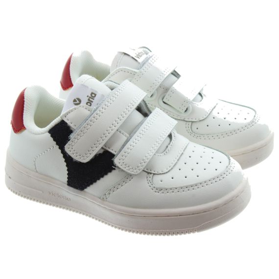 VICTORIA Kids Madrid Velcro Trainers In White And Navy/Red