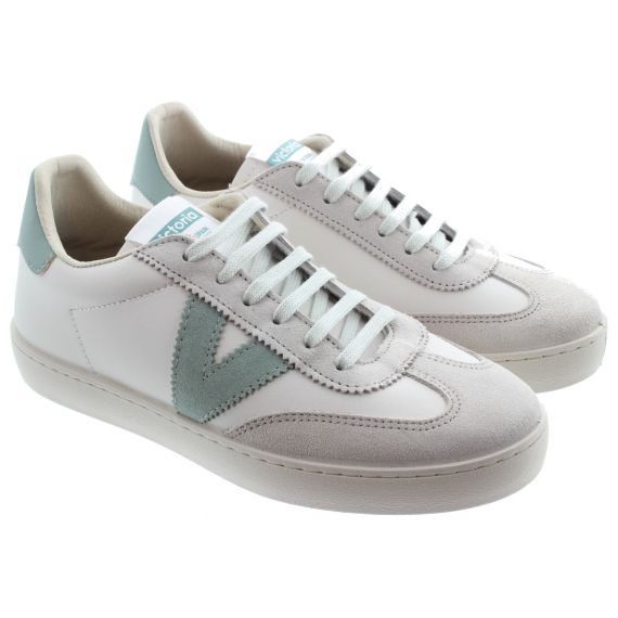 VICTORIA Ladies Berlin 2 Leather Sneakers In White And Jade Green 