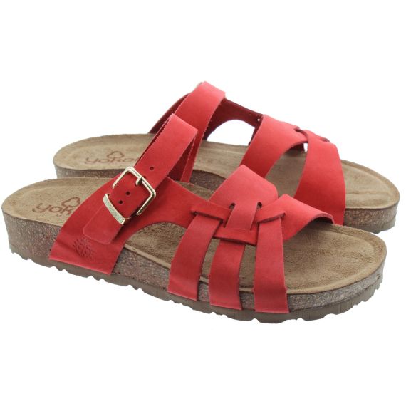 YOKONO Ladies Jerba 090 Flat Mules In Red 