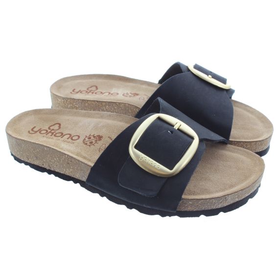 YOKONO Ladies Jerba 114 Buckle Mule Sandals In Black 