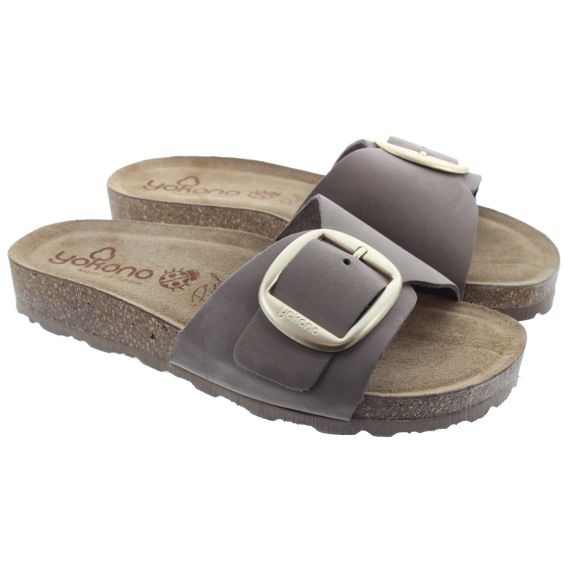 YOKONO Ladies Jerba 114 Buckle Mule Sandals In Brown 