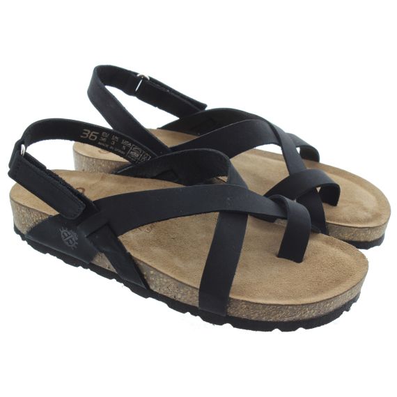 YOKONO Ladies Jerba 718 Toe Post Sandals In Black 