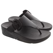 Ladies Lulu Buckle Toe Post Sandals In Black