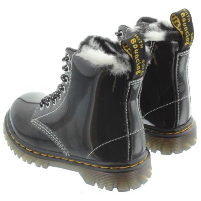 Kids Serena Leopard Lace Ankle Boots In Black Patent