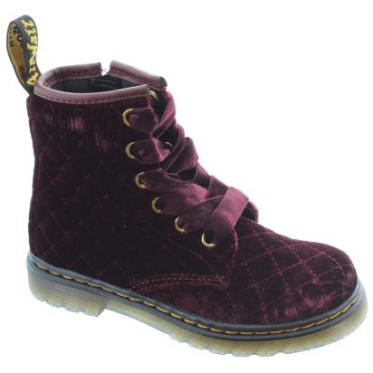 Kids1460 Velvet Boots In Cherry Red