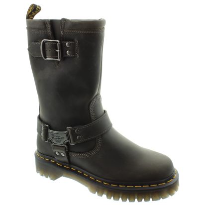 Ladies Anistone Tall Leather Biker Boots In Charcoal Grey