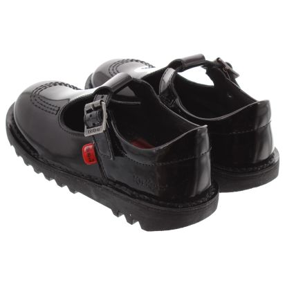 Kickers Kids Kick T Bar Shoes in Black Patent in Black Patent