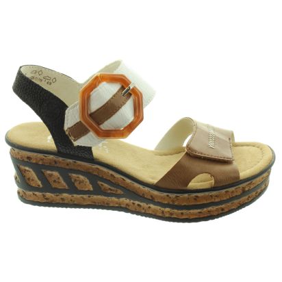 Ladies 68176 Wedge Sandals In Tan Multi