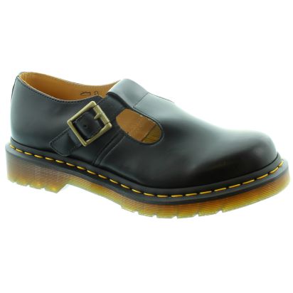 Dr Martens Ladies Polley T-Bar Shoes in Black in Black
