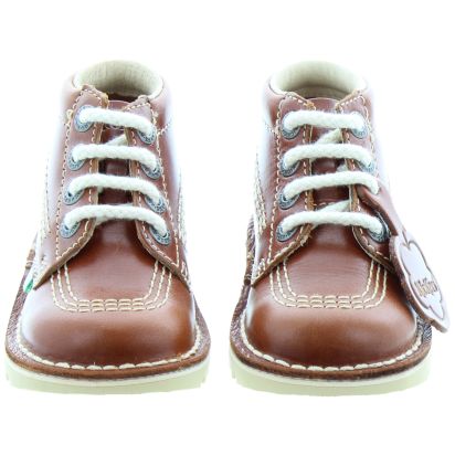 Kickers Kids Leather Kick Hi Boots In Dark Tan in Dark Tan