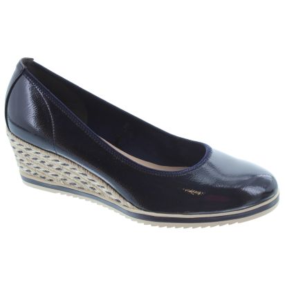 blue silk slip dress Navy blue cork wedge sandals CLOUD main image 0