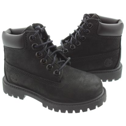 Kids Premium Authentic 6 Inch Boots In Black Nubuck