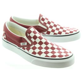 burgundy checkered vans slip ons