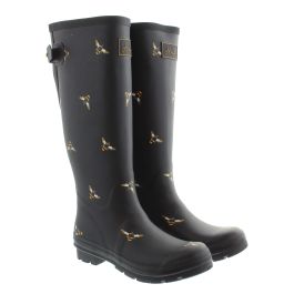 Ladies Bee Printed Adjustable Tall Wellies In Navy