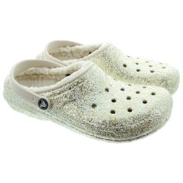 Glitter White Lined Crocs Kids Youths Glitter Lined Clogs In Stucco