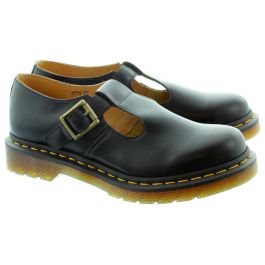 Dr Martens Ladies Polley T-Bar Shoes in Black in Black