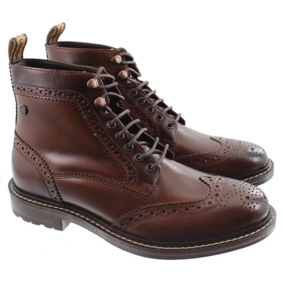 BASE Mens Dealer Brogue Lace Ankle Boots In Brown